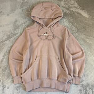 Nike Mini Embroidered Floral Bees Center Swoosh Hoodie Beige Pink Womens Sz S